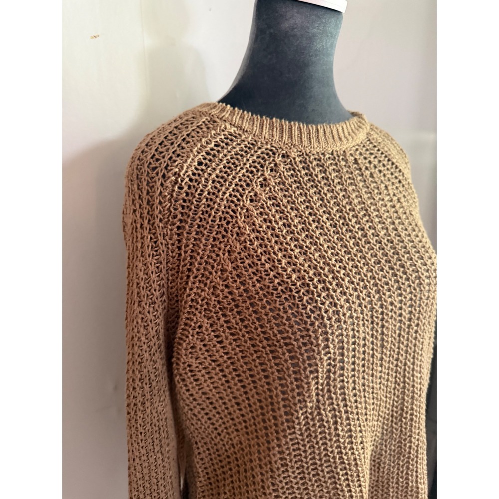 J.Crew 100% Linen Open Knit Sweater Brown Raglan Crew Neck Small Beachy coastal - Picture 2 of 13